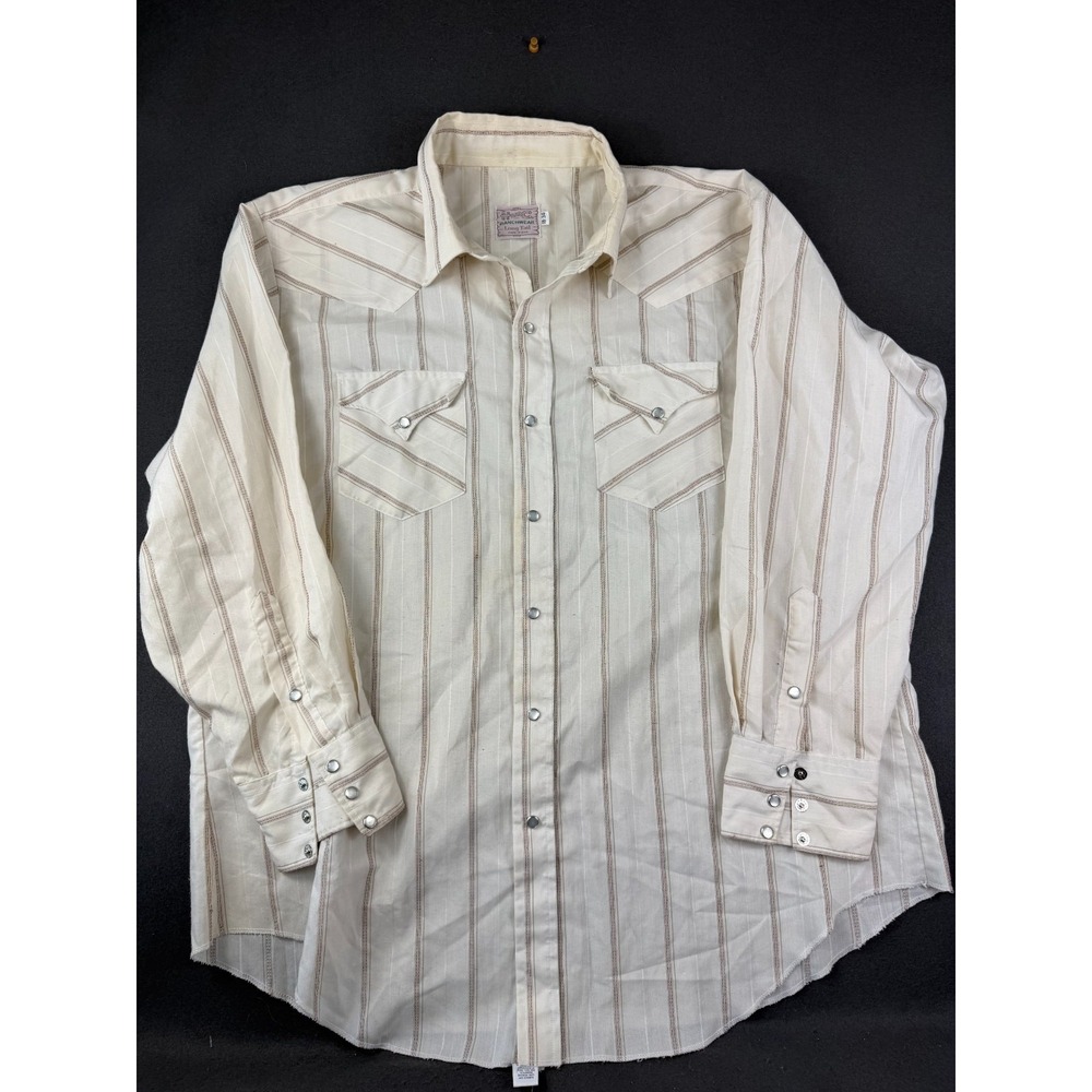 Vintage H Bar C Ranchwear Mens White Western Shirt Pearl Snap Long Tall 18-34